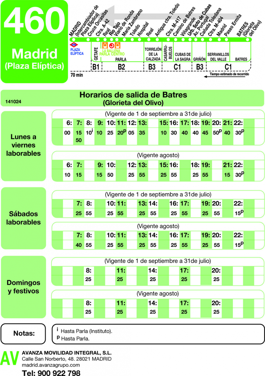 Horario de vuelta