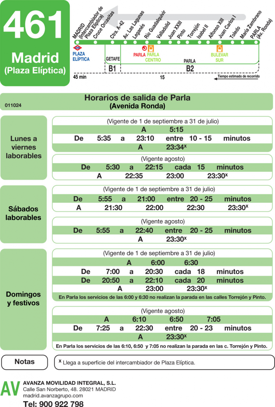 Horario de vuelta