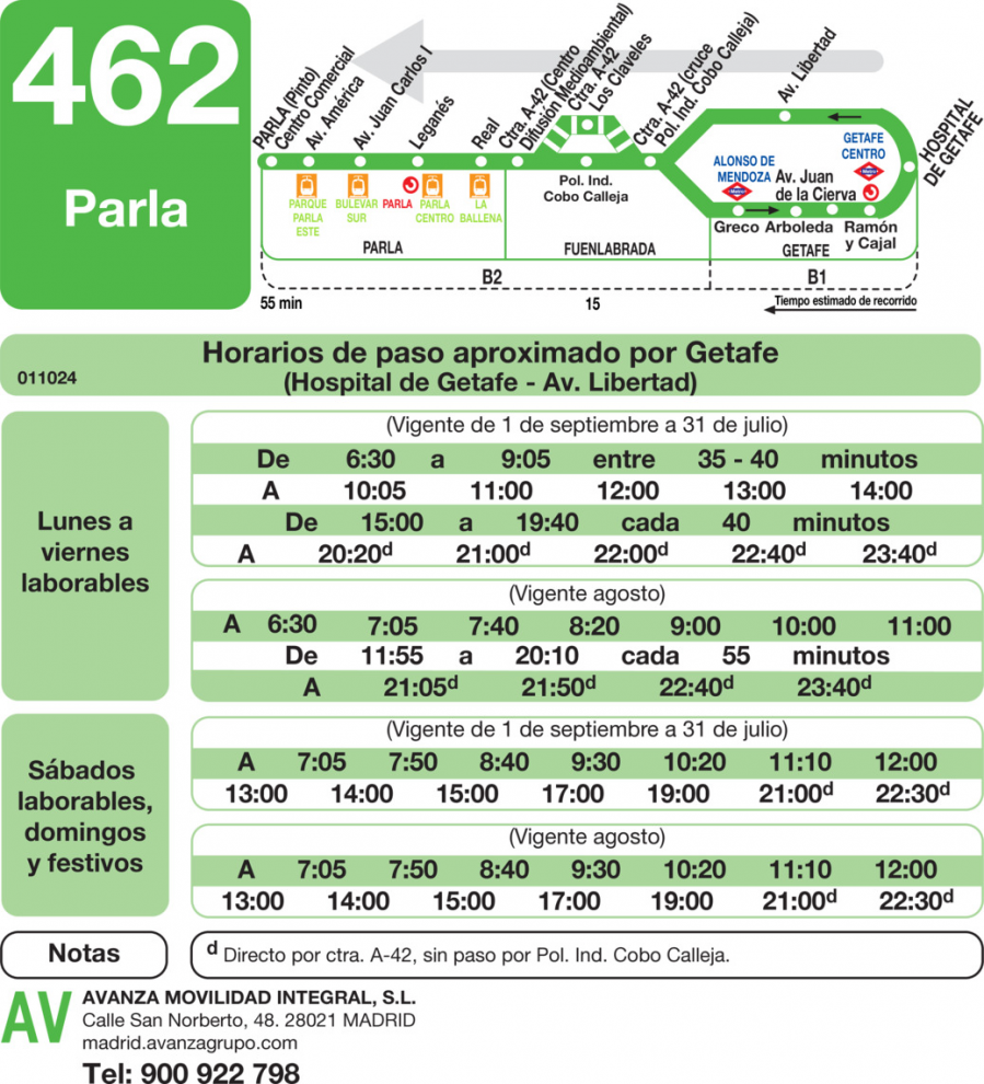 Horario de vuelta