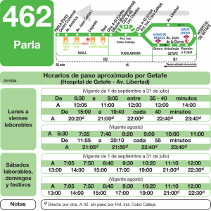 Horario de vuelta Línea 462 Autobuses Interurbanos