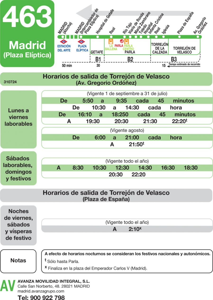 Horario de vuelta