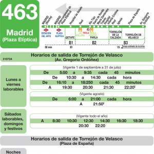 Horario de vuelta Línea 463 Autobuses Interurbanos