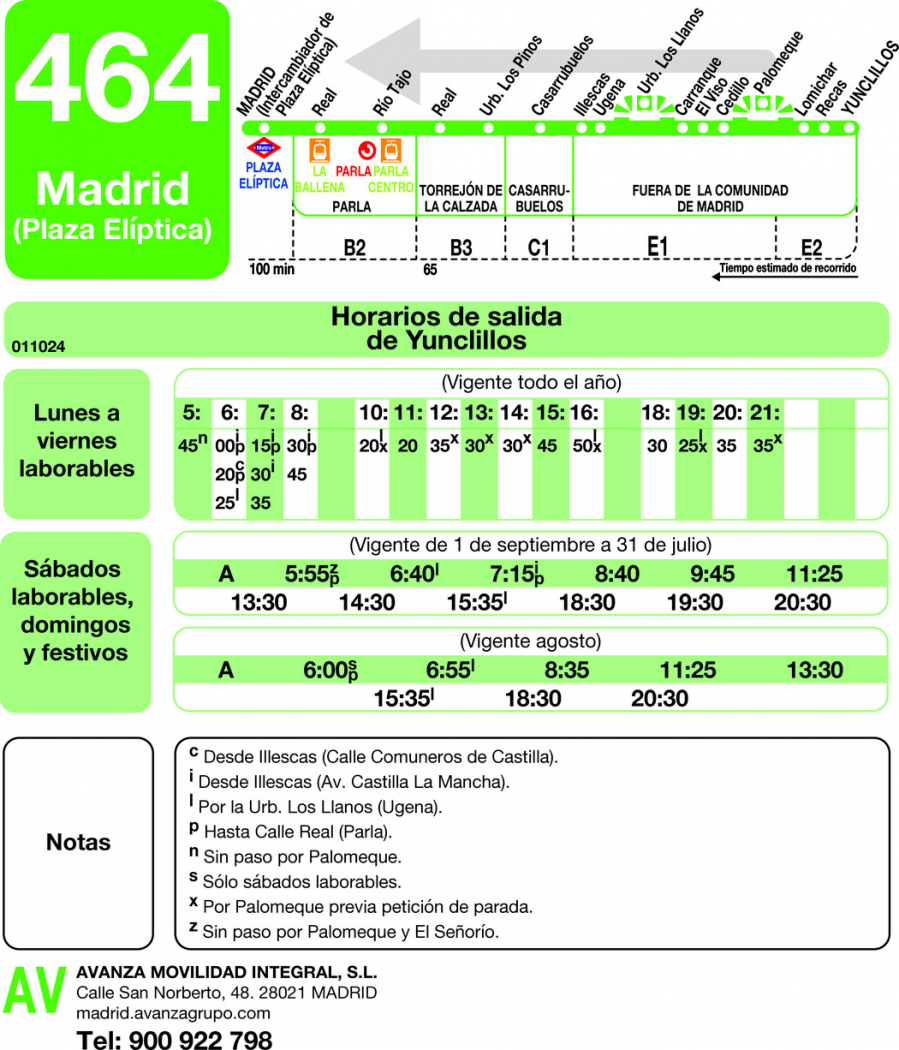 Horario de vuelta