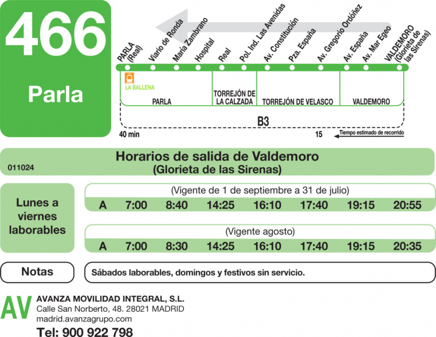 Horario de vuelta