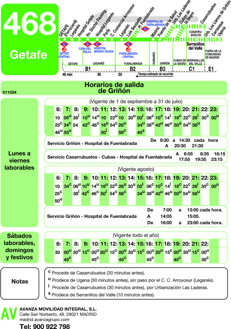 Horario de vuelta