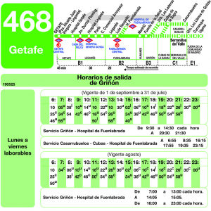Horario de vuelta Línea 468 Autobuses Interurbanos