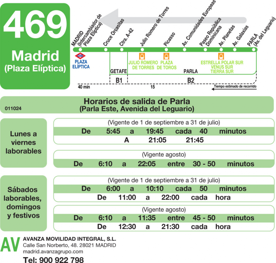 Horario de vuelta