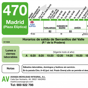Horario de vuelta Línea 470 Autobuses Interurbanos