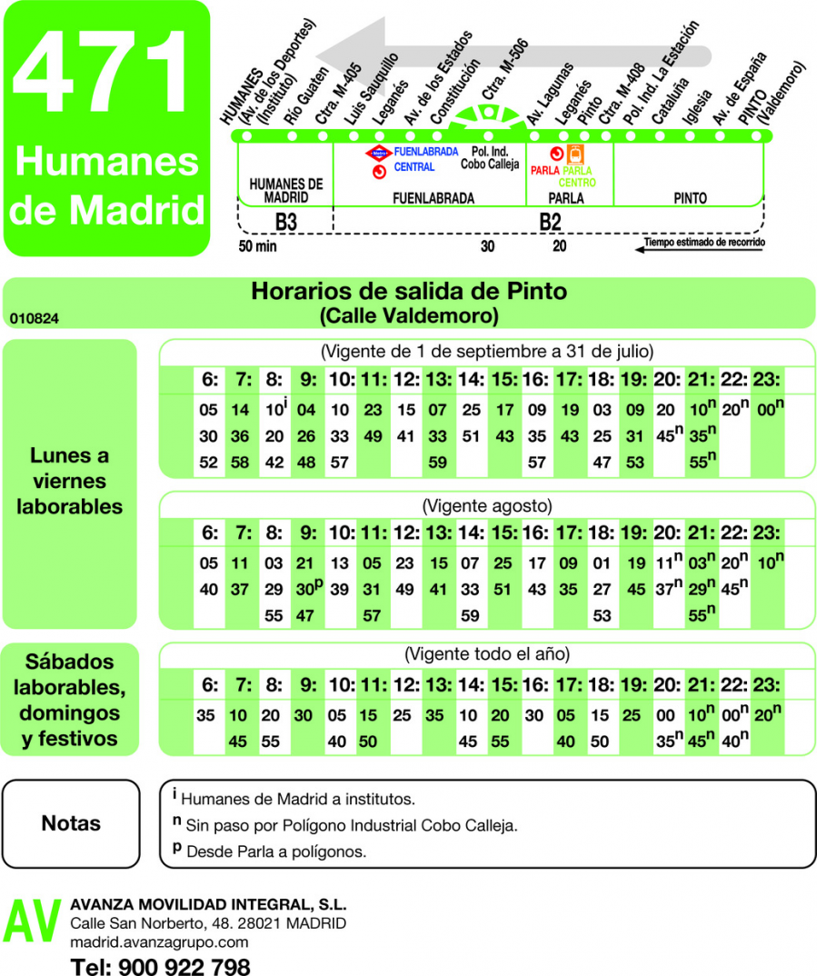 Horario de vuelta