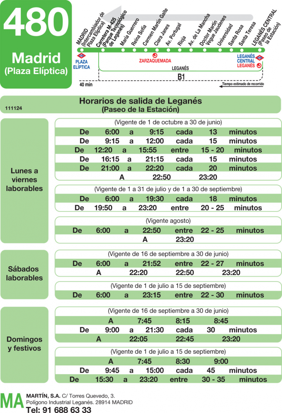 Horario de vuelta