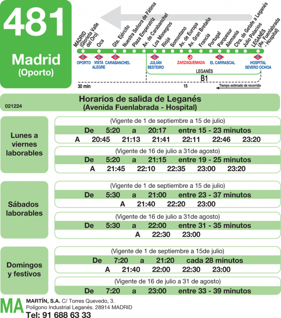 Horario de vuelta