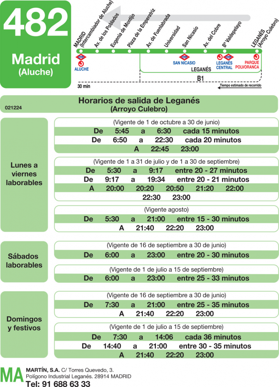 Horario de vuelta