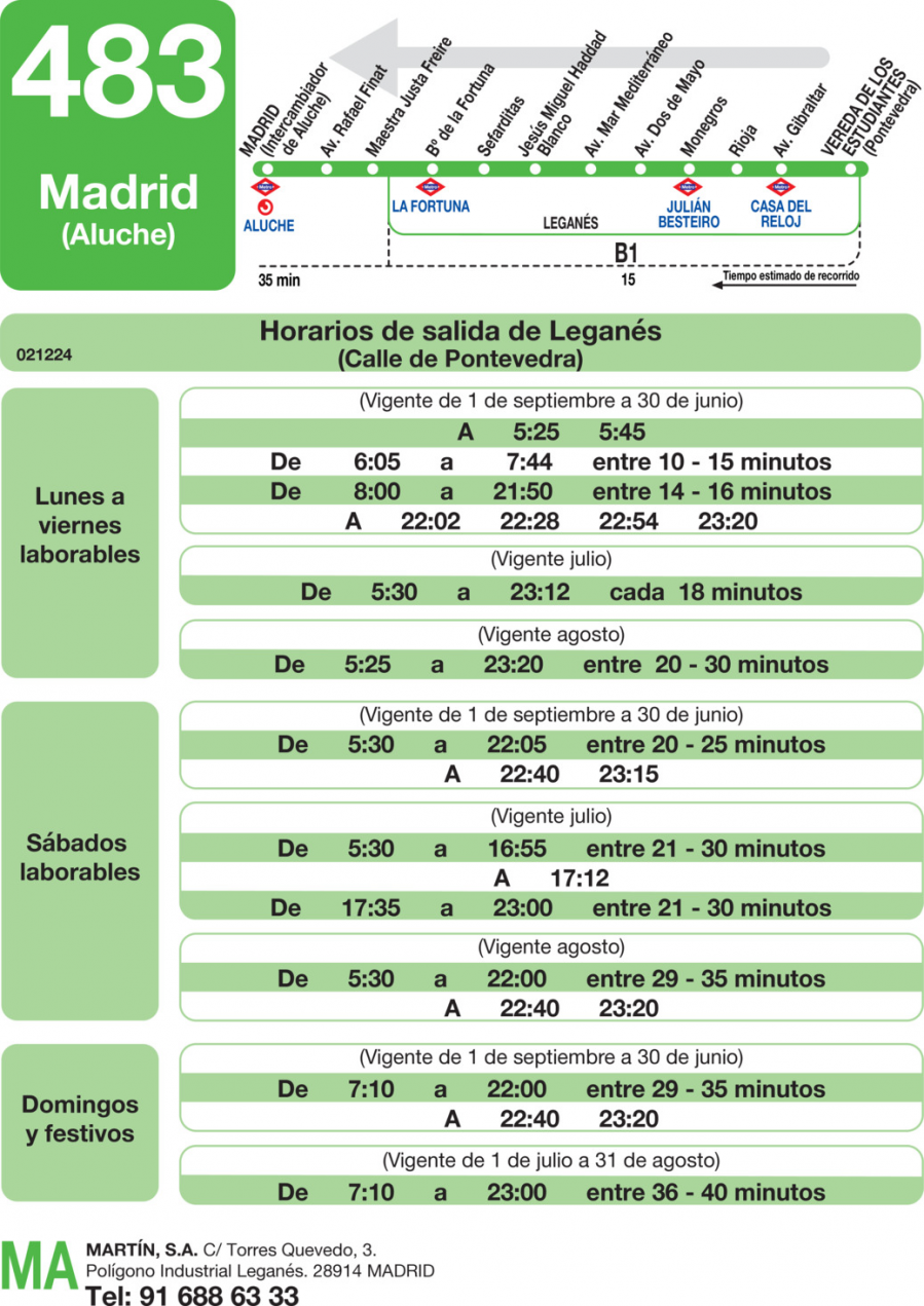 Horario de vuelta