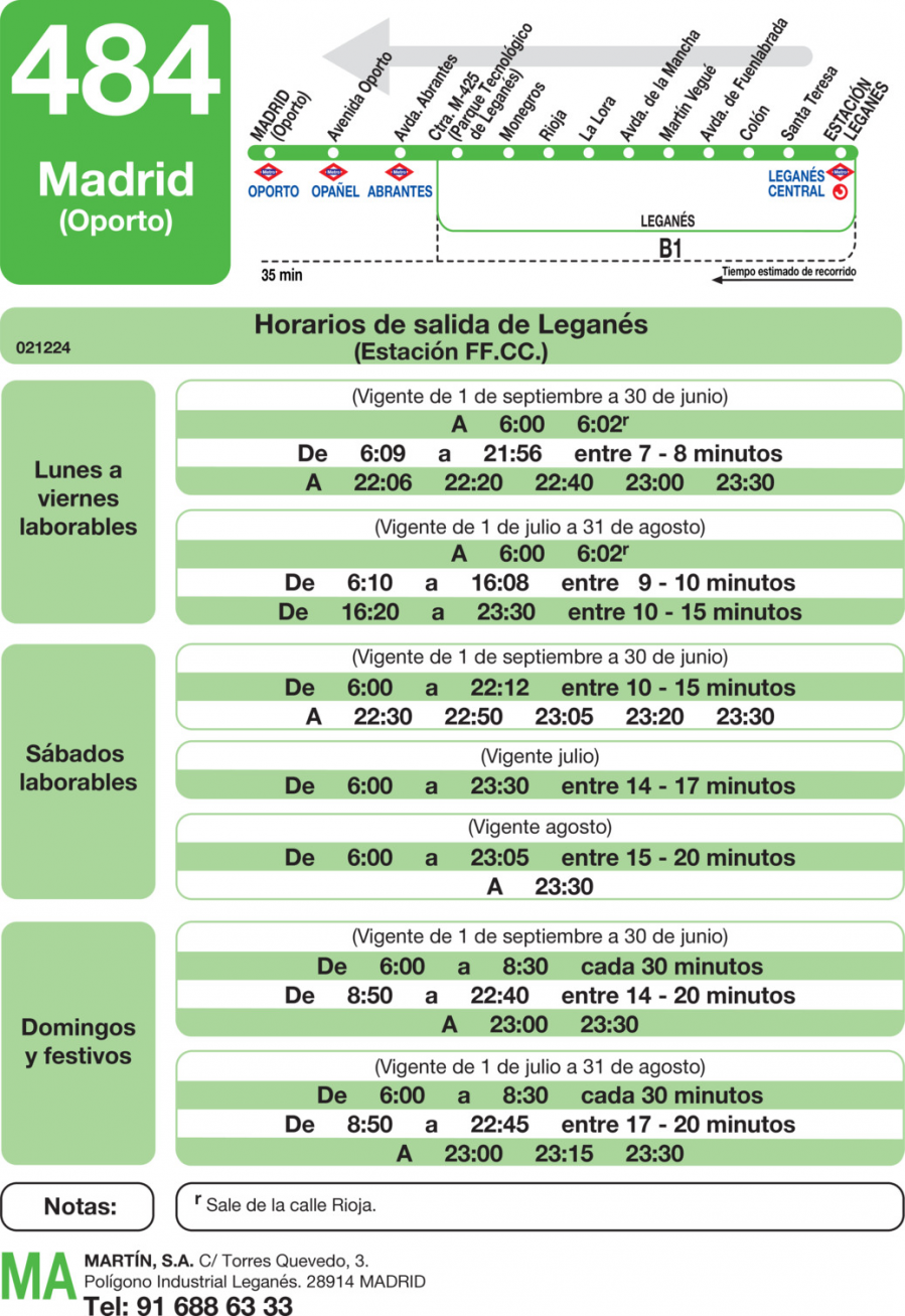 Horario de vuelta