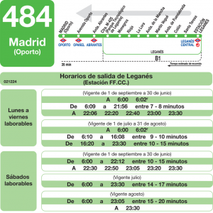 Horario de vuelta Línea 484 Autobuses Interurbanos