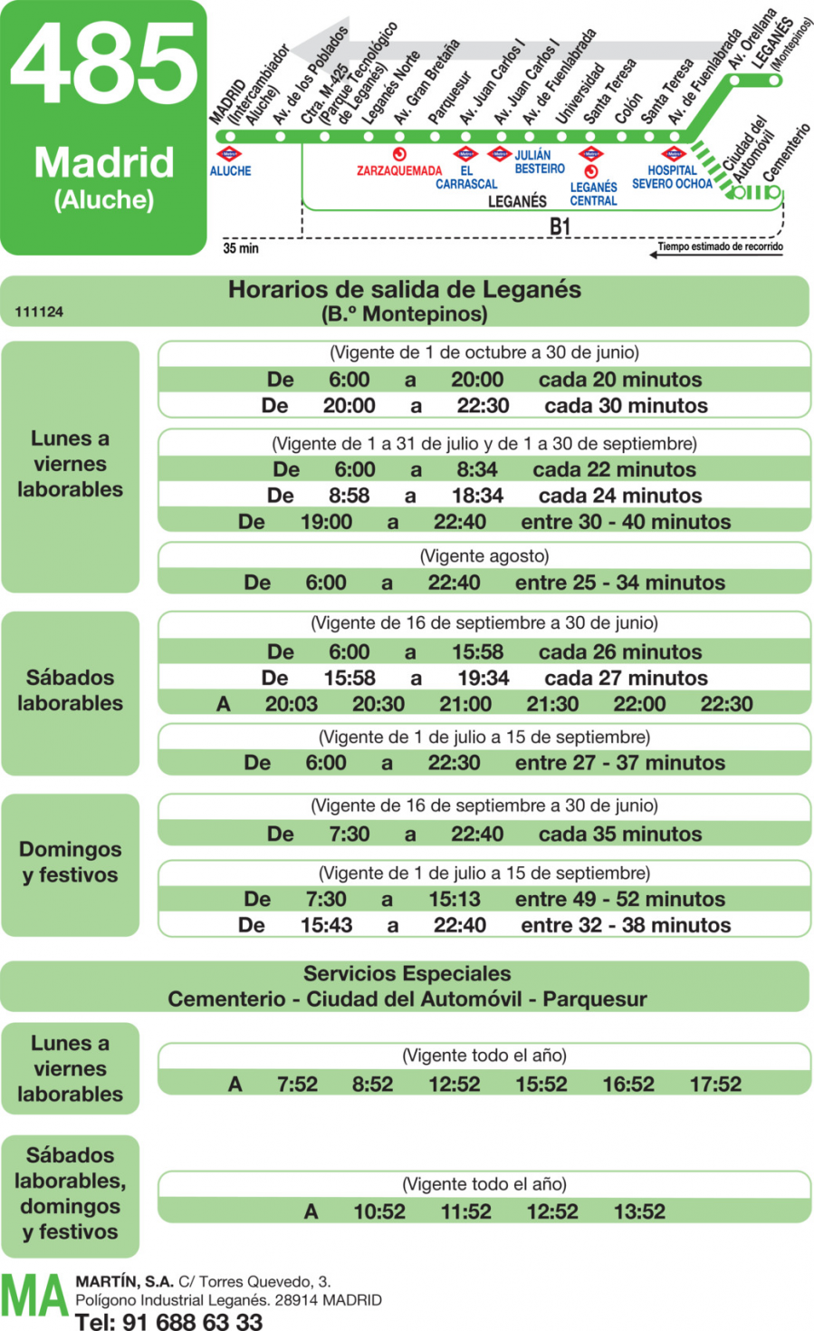 Horario de vuelta