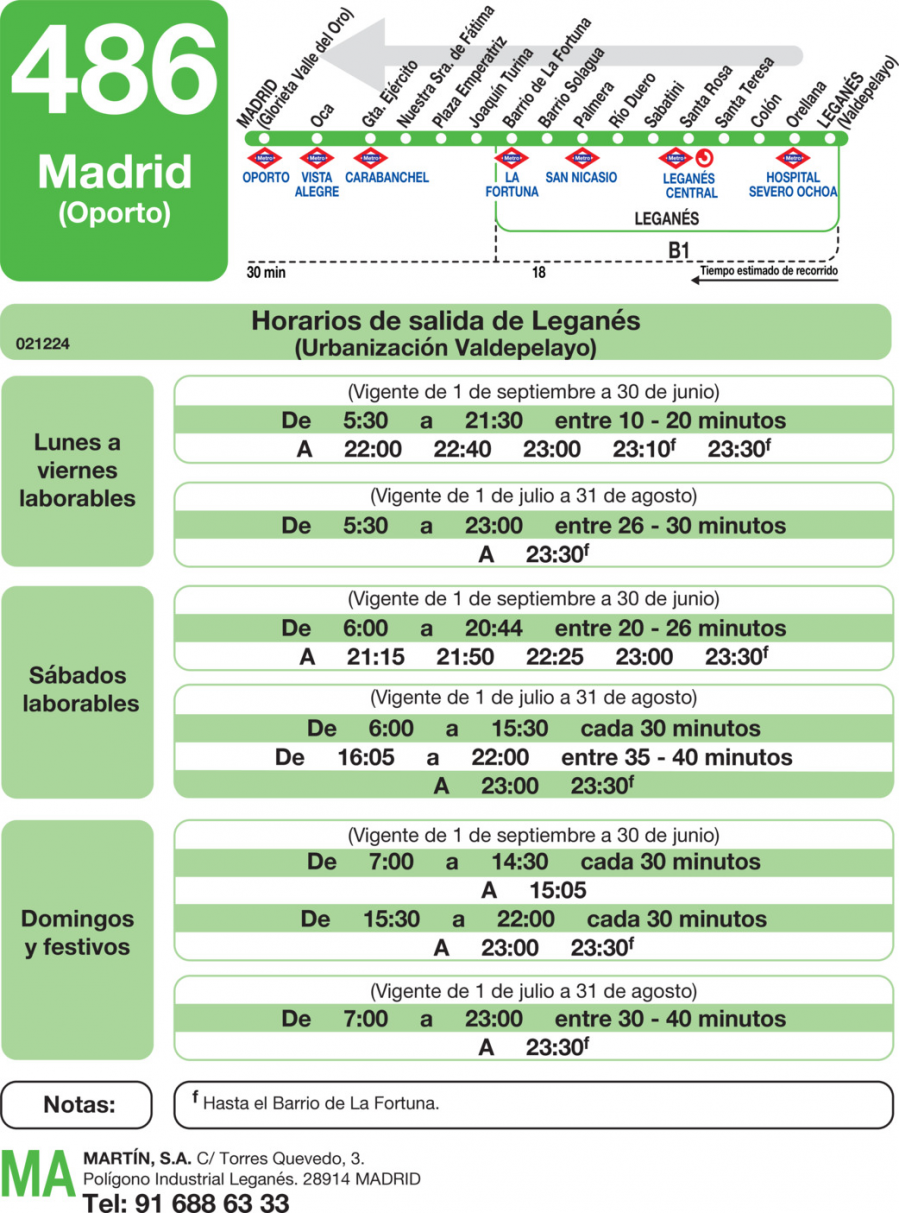 Horario de vuelta