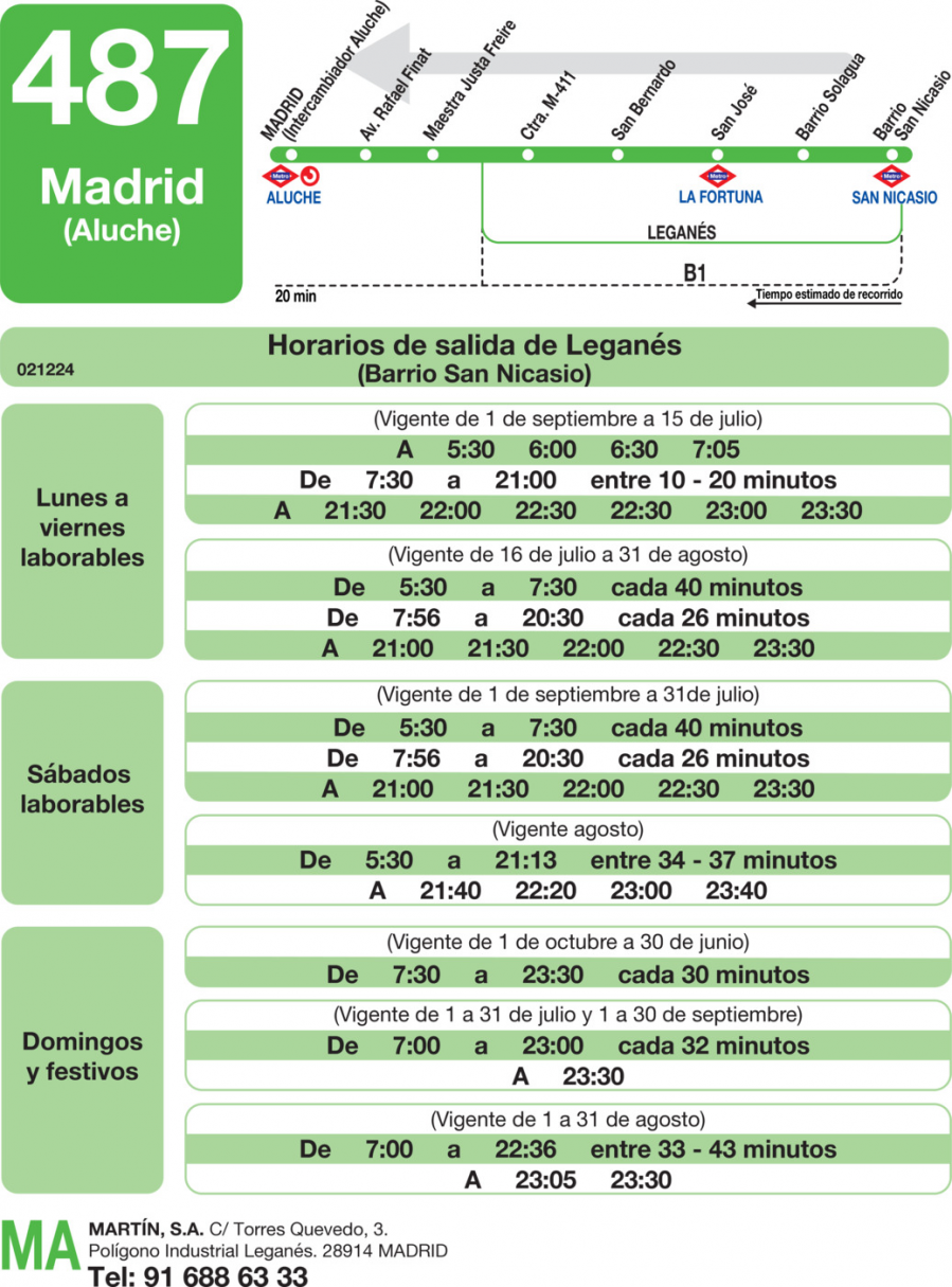 Horario de vuelta