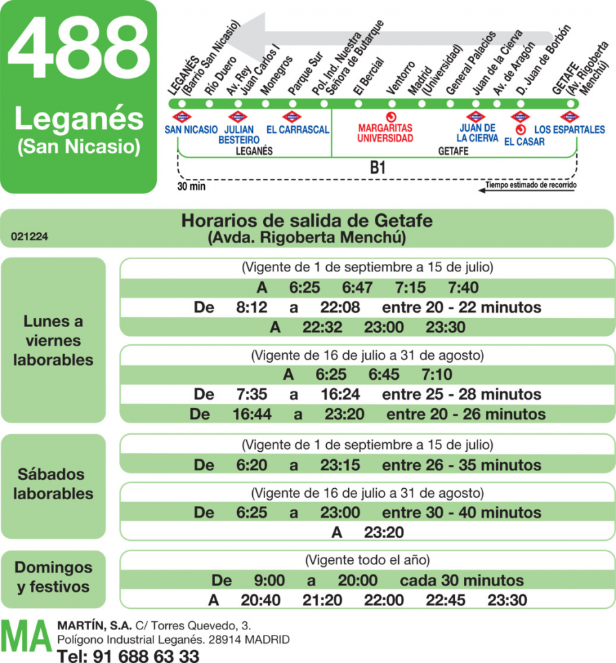 Horario de vuelta