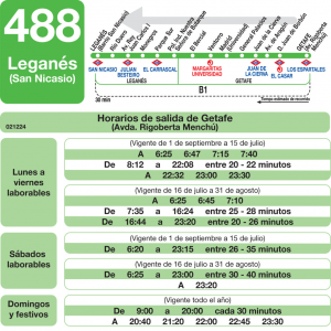 Horario de vuelta Línea 488 Autobuses Interurbanos