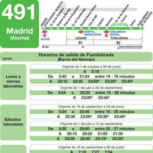 Horario de vuelta Línea 491 Autobuses Interurbanos