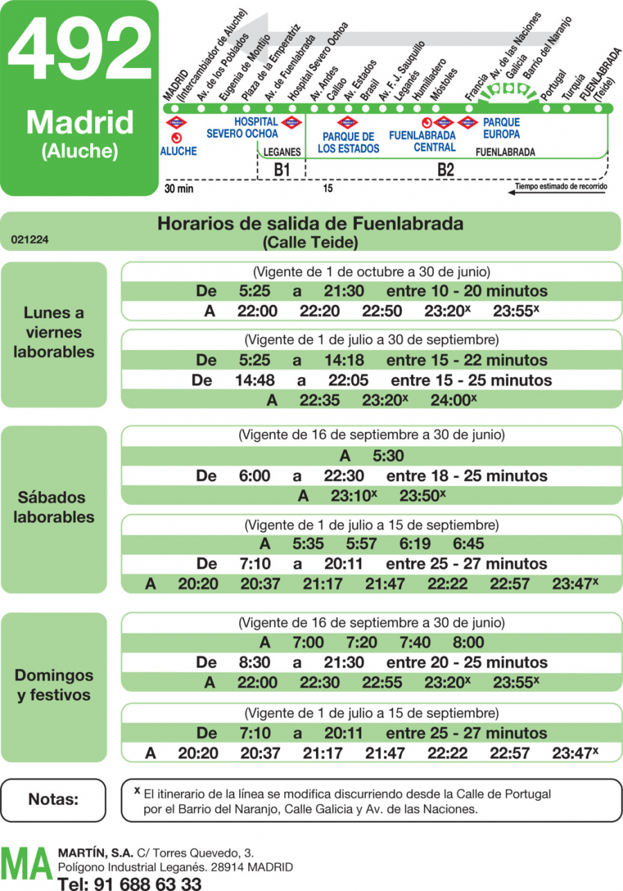 Horario de vuelta