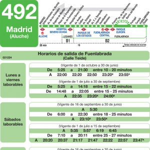Horario de vuelta Línea 492 Autobuses Interurbanos