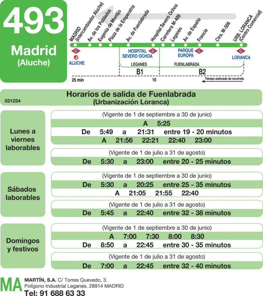 Horario de vuelta