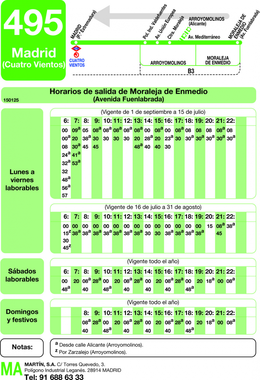 Horario de vuelta