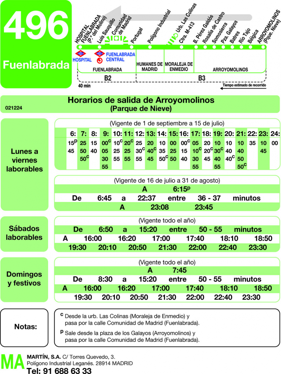 Horario de vuelta