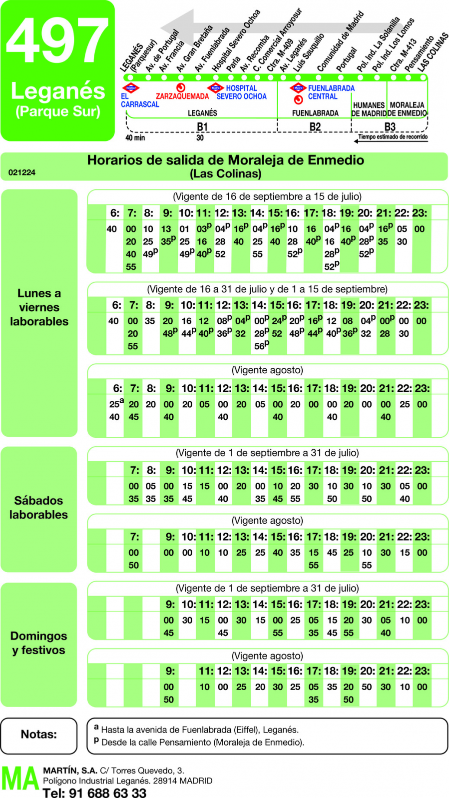 Horario de vuelta