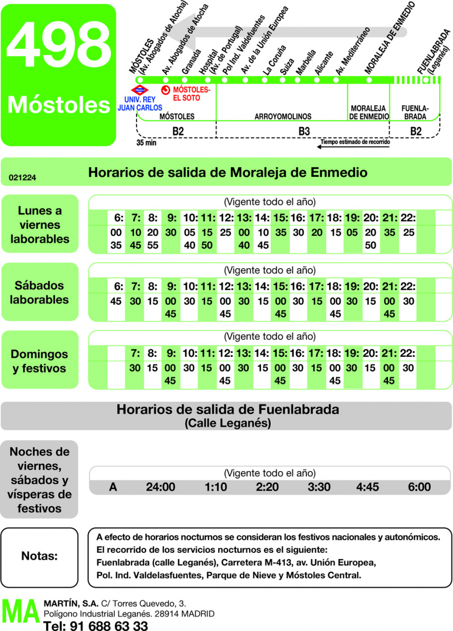 Horario de vuelta