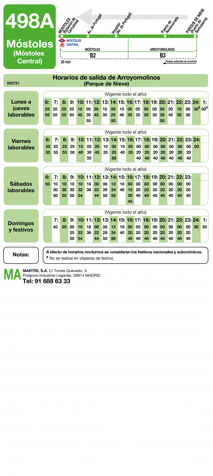 Horario de vuelta