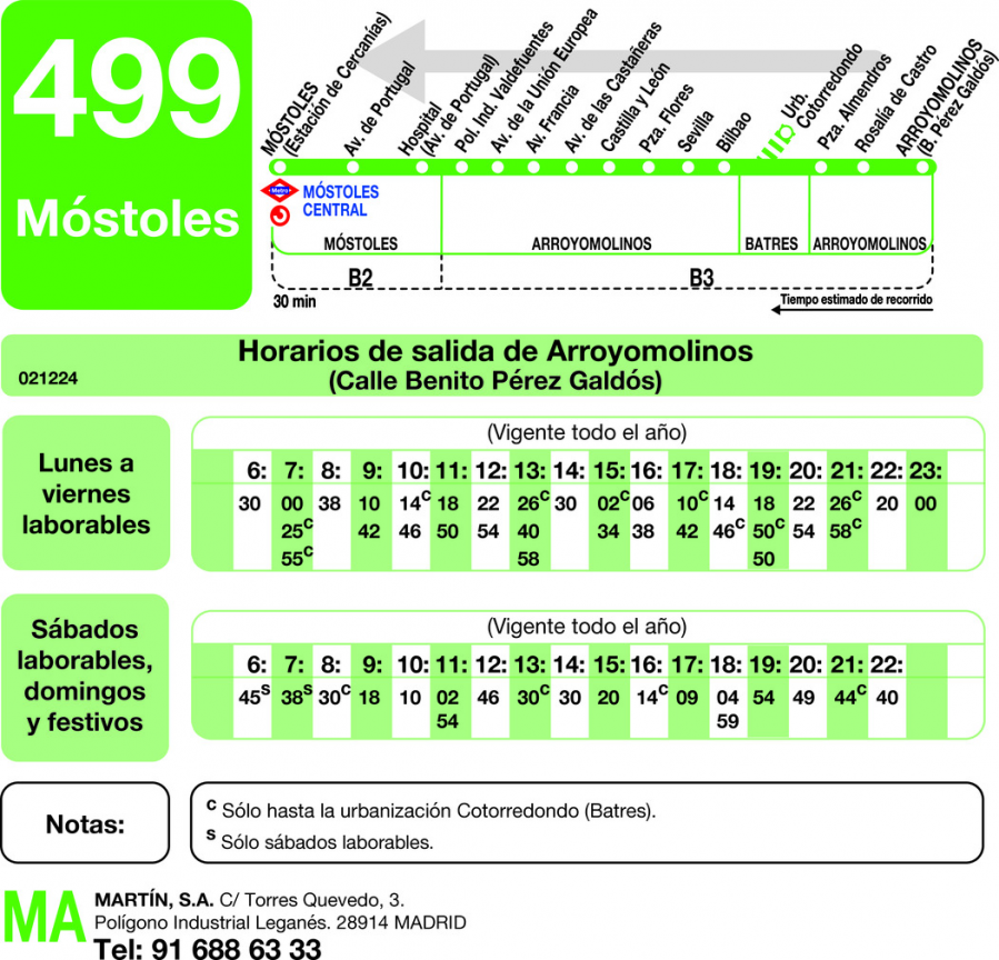 Horario de vuelta