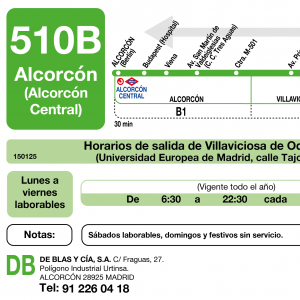 Horario de vuelta Línea 510-B Autobuses Interurbanos
