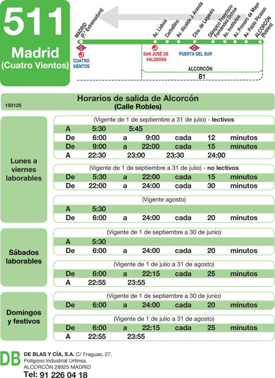 Horario de vuelta