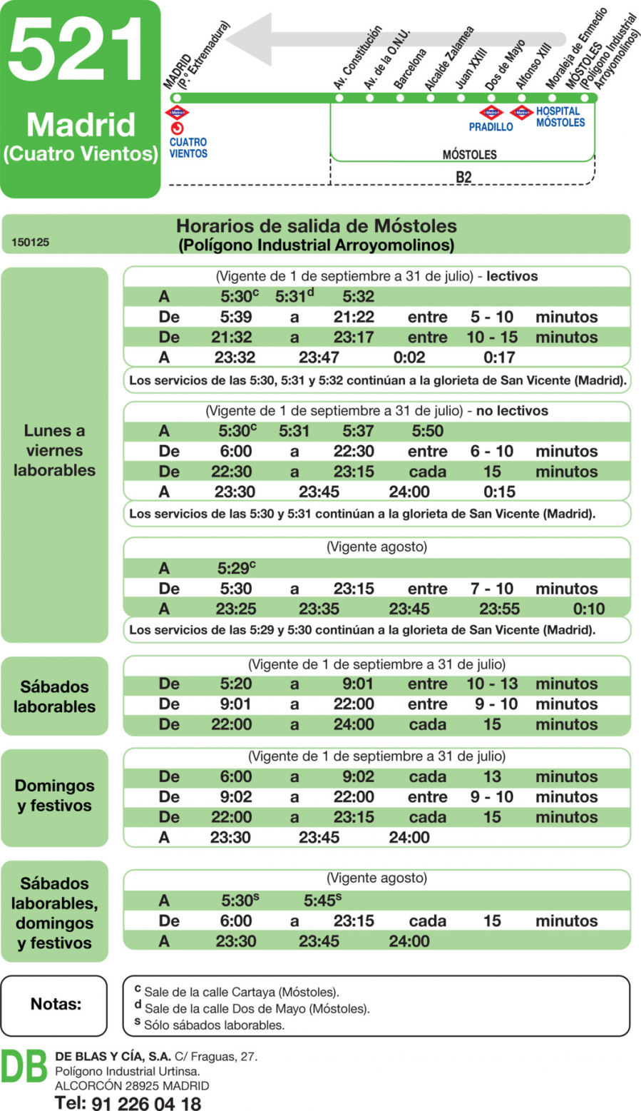 Horario de vuelta