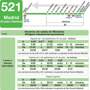 Horario de vuelta Línea 521 Autobuses Interurbanos