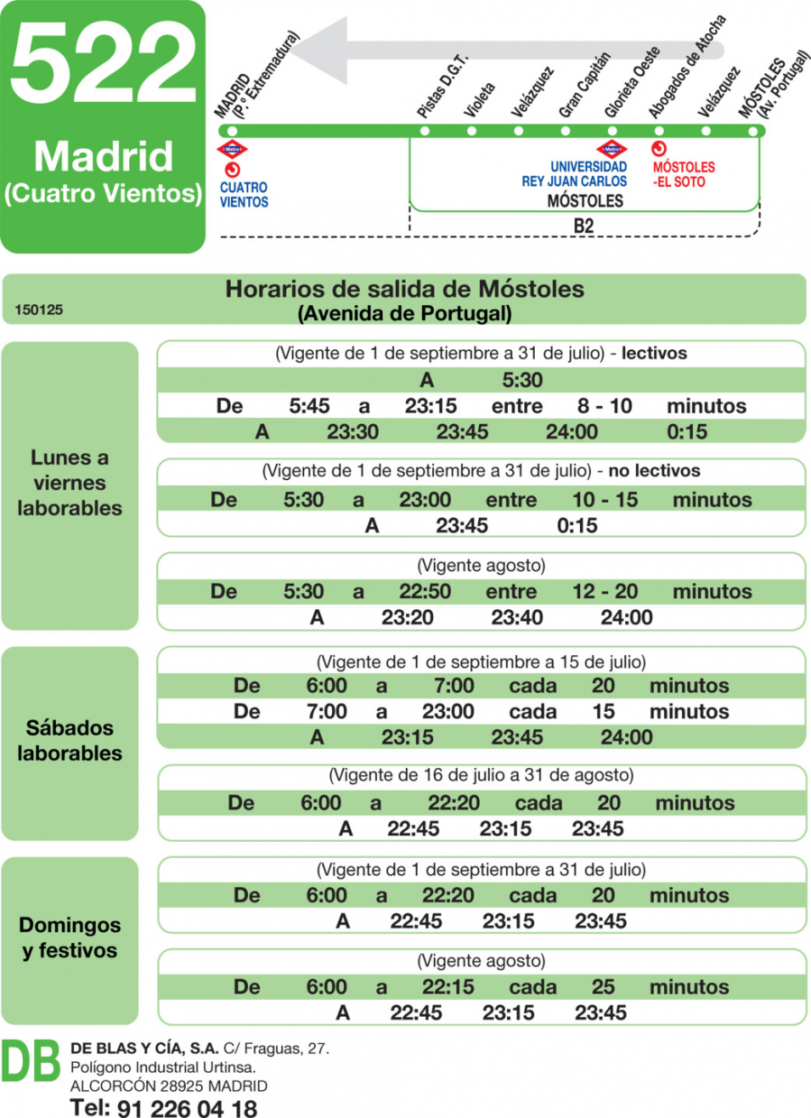 Horario de vuelta