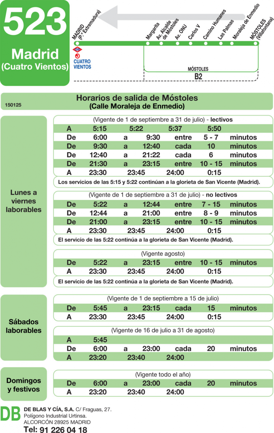 Horario de vuelta