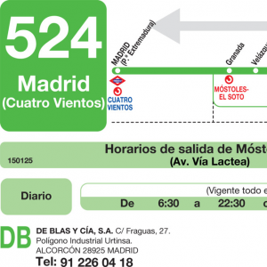 Horario de vuelta Línea 524 Autobuses Interurbanos