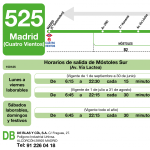 Horario de vuelta Línea 525 Autobuses Interurbanos
