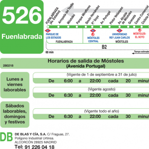 Horario de vuelta Línea 526 Autobuses Interurbanos