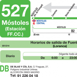 Horario de vuelta Línea 527 Autobuses Interurbanos