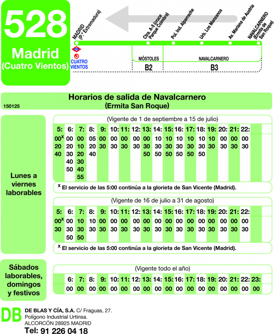 Horario de vuelta