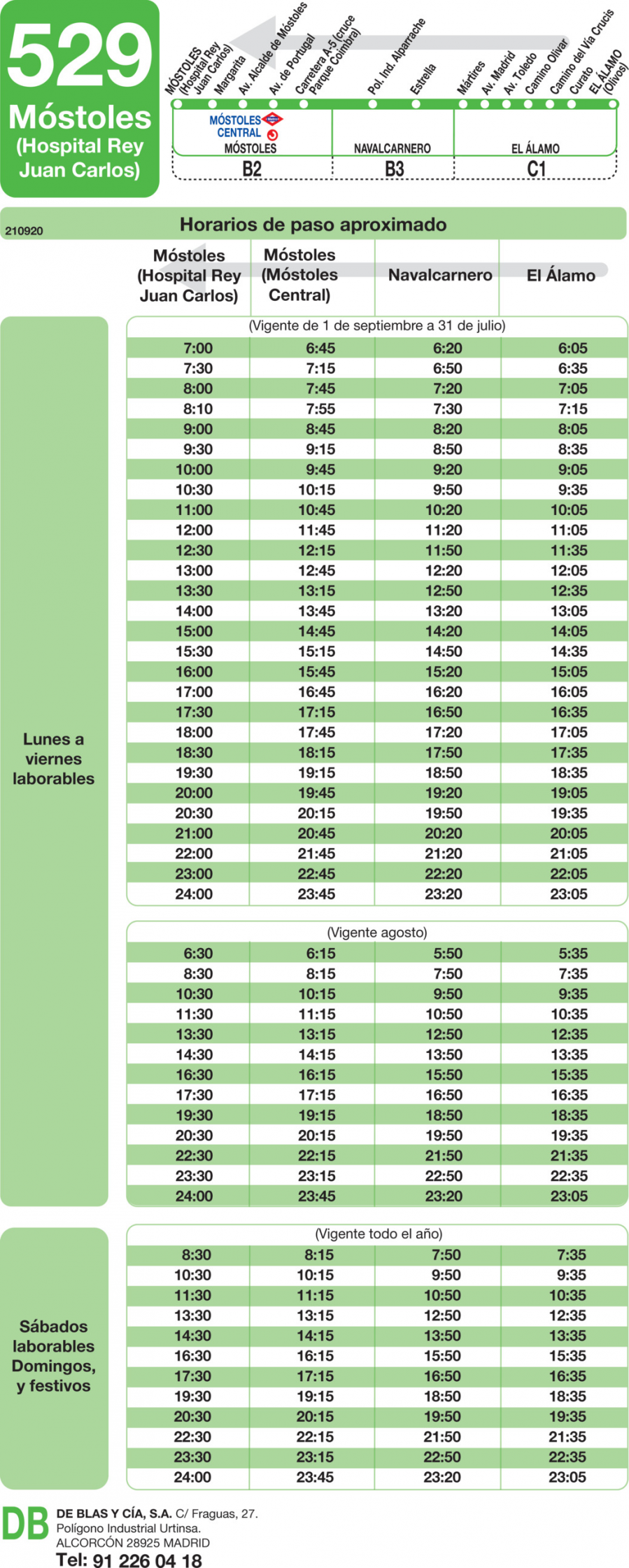 Horario de vuelta