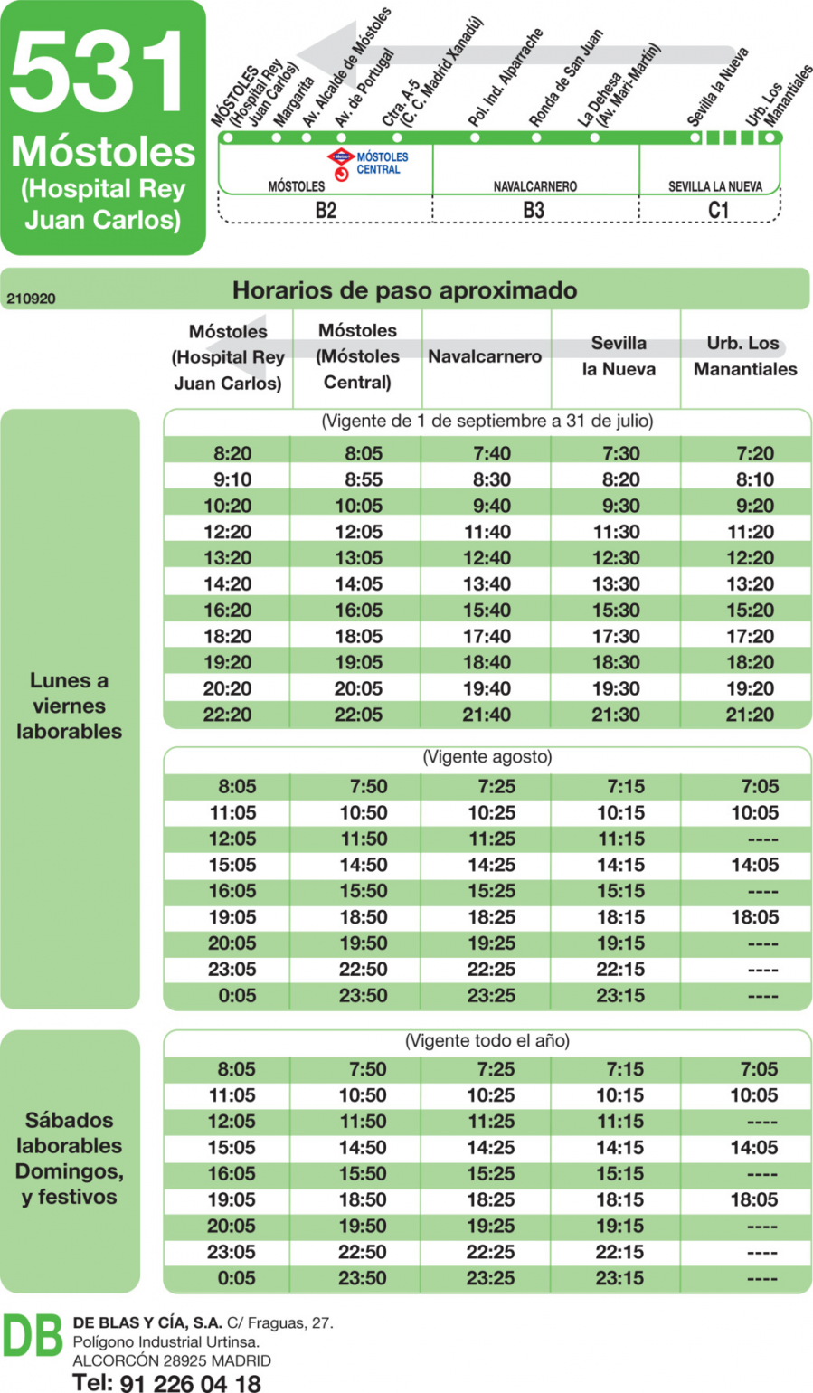 Horario de vuelta