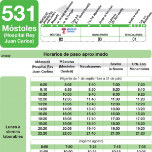 Horario de vuelta Línea 531 Autobuses Interurbanos