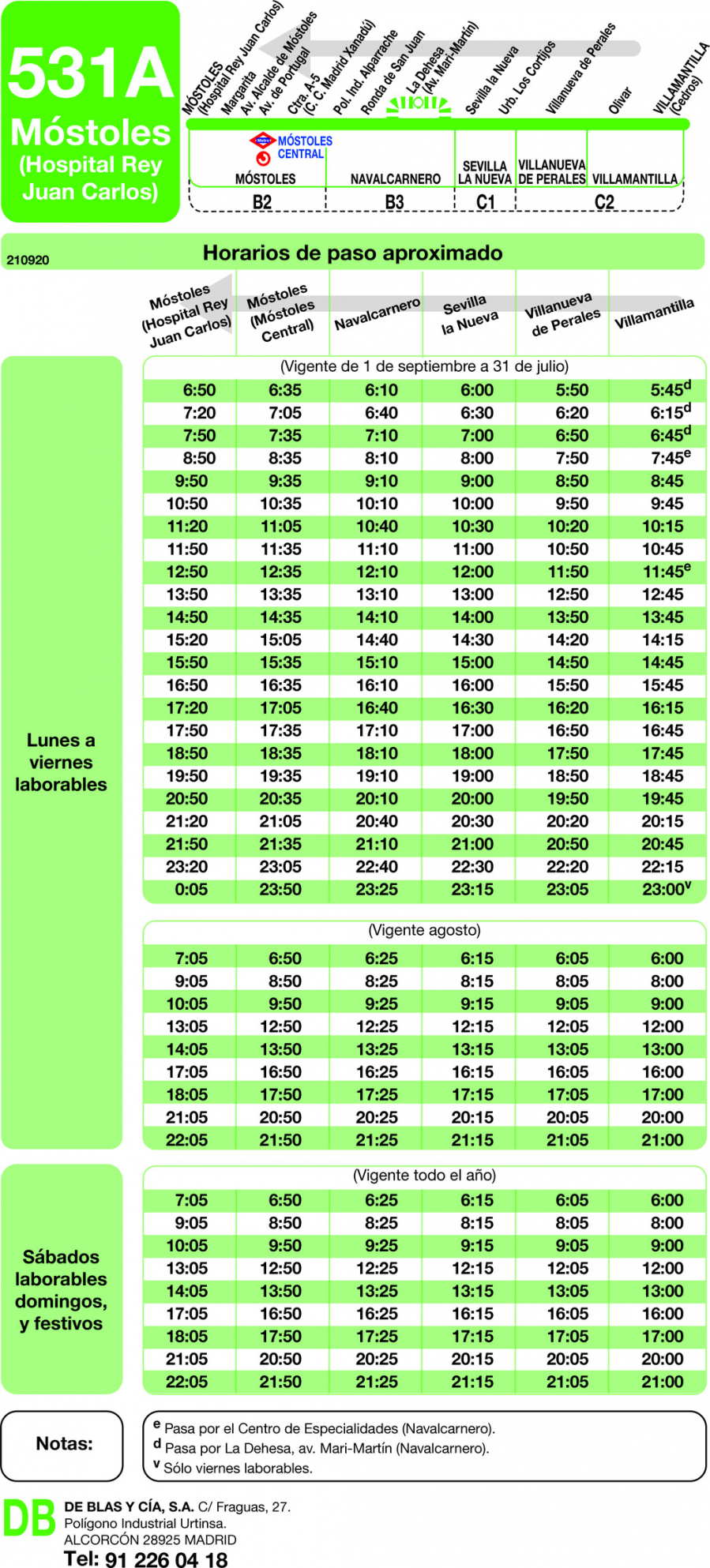 Horario de vuelta