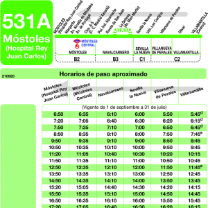 Horario de vuelta Línea 531-A Autobuses Interurbanos